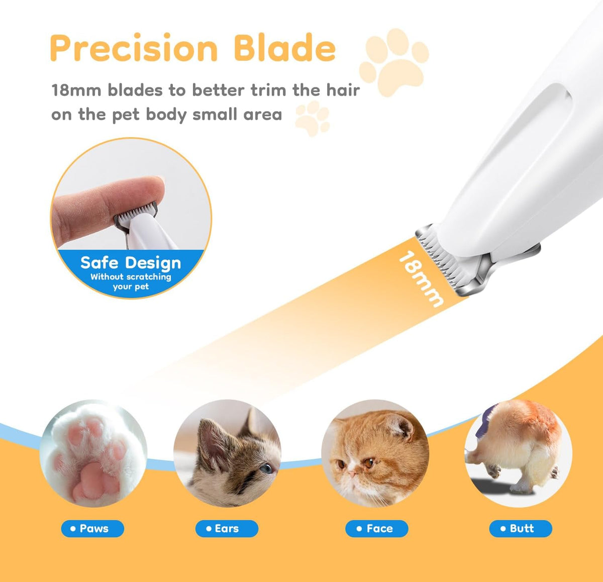 Pet Micro Precision Trimmer, Multifunctional Pet Hair Trimmer Waterproof Rechargeable Shaver with LED Light for Paws Eyes Ears Face Buttocks for Small Dogs and Cats,50Db Quiet Shave.