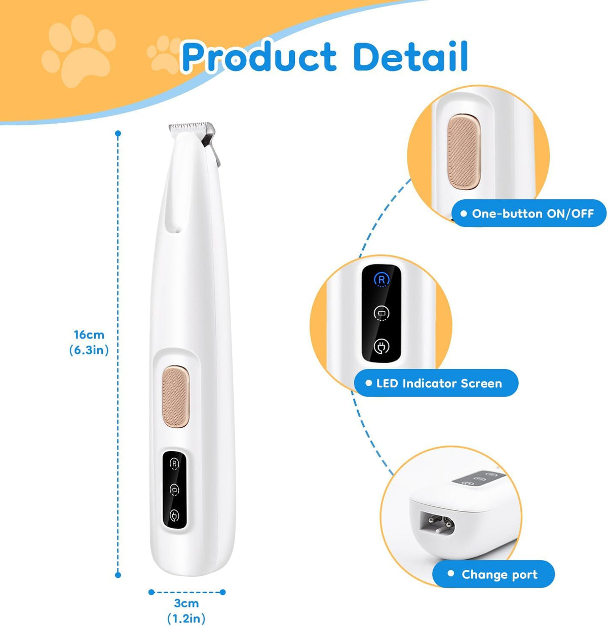 Pet Micro Precision Trimmer, Multifunctional Pet Hair Trimmer Waterproof Rechargeable Shaver with LED Light for Paws Eyes Ears Face Buttocks for Small Dogs and Cats,50Db Quiet Shave.