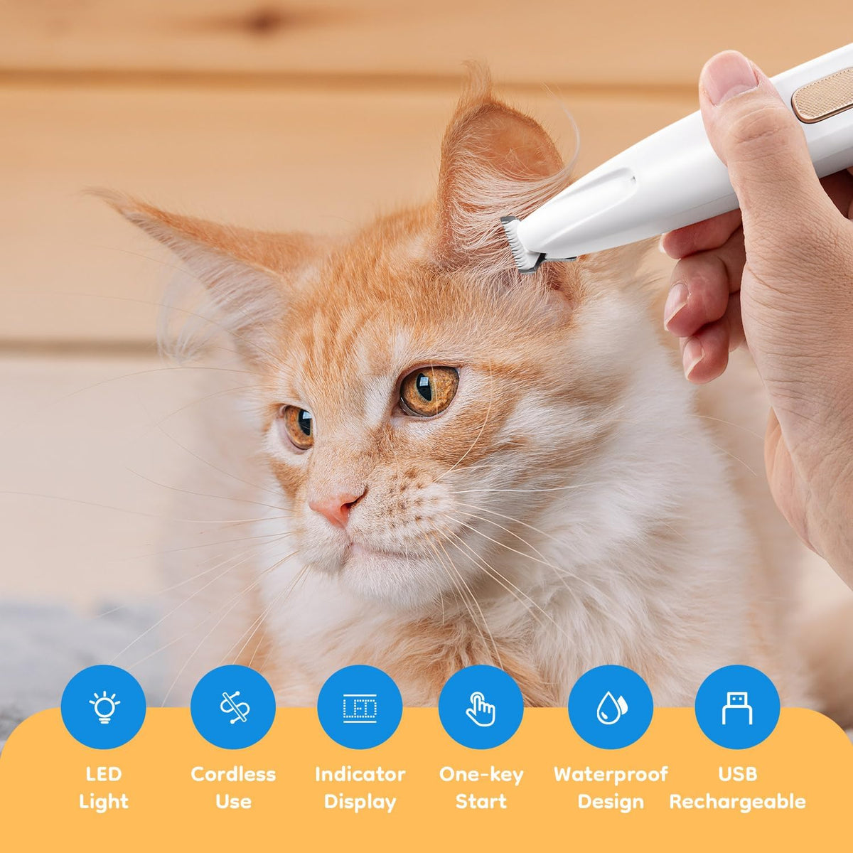 Pet Micro Precision Trimmer, Multifunctional Pet Hair Trimmer Waterproof Rechargeable Shaver with LED Light for Paws Eyes Ears Face Buttocks for Small Dogs and Cats,50Db Quiet Shave.