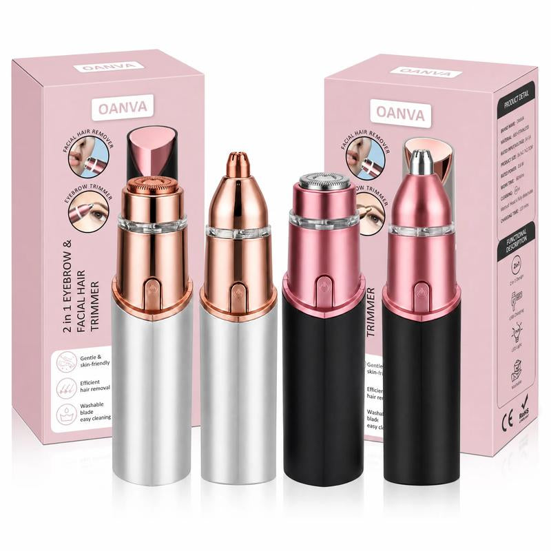 OANVA 2 in 1 Facial & Eyebrow Hair Trimmer for Women, Rechargeable Face Razor, Lip & Peach Fuzz Remover, Precision Eyebrow Shaper, Portable Painless Hair Removal Tool.