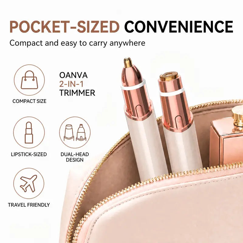 OANVA 2 in 1 Facial & Eyebrow Hair Trimmer for Women, Rechargeable Face Razor, Lip & Peach Fuzz Remover, Precision Eyebrow Shaper, Portable Painless Hair Removal Tool.