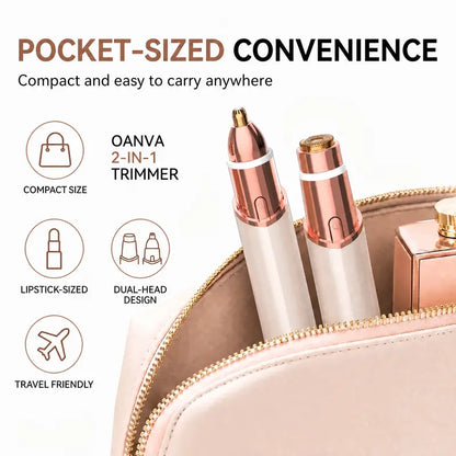 OANVA 2 in 1 Facial & Eyebrow Hair Trimmer for Women, Rechargeable Face Razor, Lip & Peach Fuzz Remover, Precision Eyebrow Shaper, Portable Painless Hair Removal Tool.